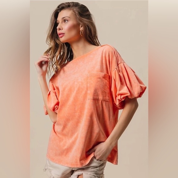 NWT BiBi Mineral Washed Charcoal Black Pocketed Top - Picture 2 of 8